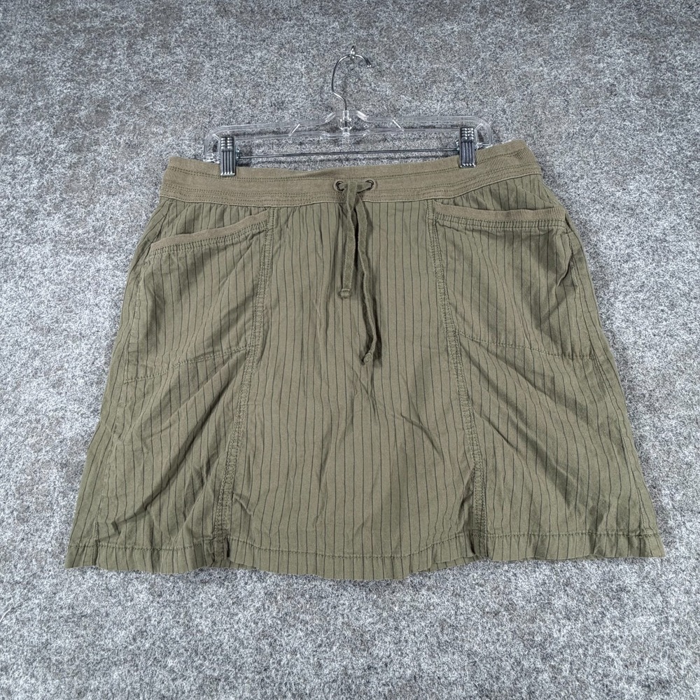 Great Northwest Indigo Skort Women 12 Olive Green Striped Stretch Built In Brief